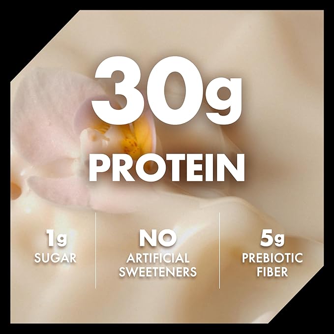Oikos Protein Shake, Vanilla, 30g High Protein Drinks, Shelf Stable, Ready to Drink, 5g Prebiotic Fiber, 12 fl oz Bottle, 12 Count