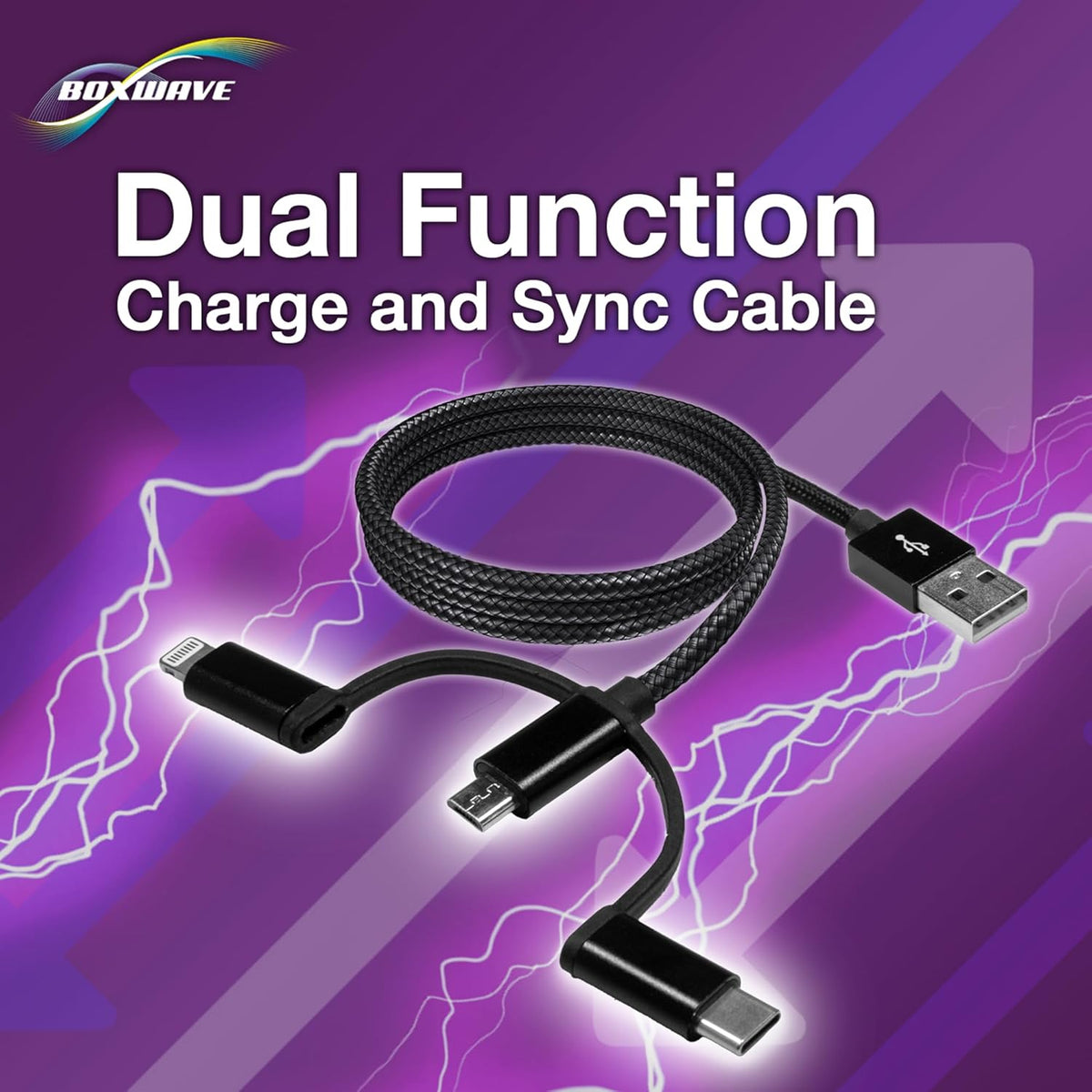 BoxWave 32GB MP3 (1.8 3-in-1 Cable Compatible with RIJAHO Player in) - AllCharge Cable - Jet Black