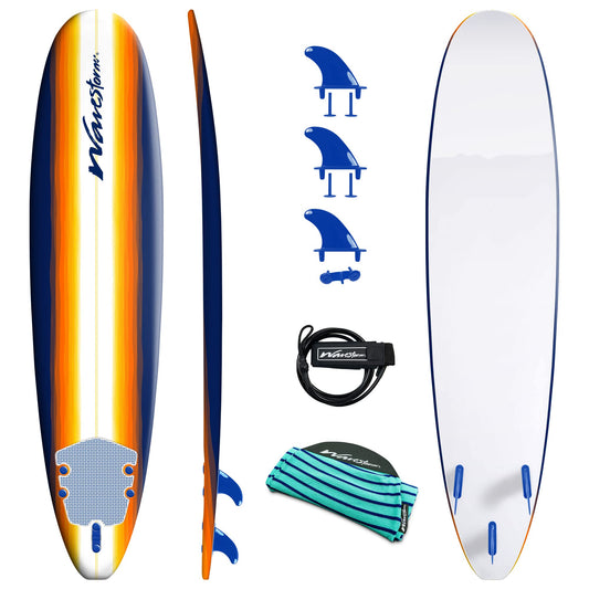 Wave Storm 8ft Surfboard // Foam Wax Free Soft Top Longboard for Adults and Kids of All Levels of Surfing,Mix,AZ22-WSSF800-B