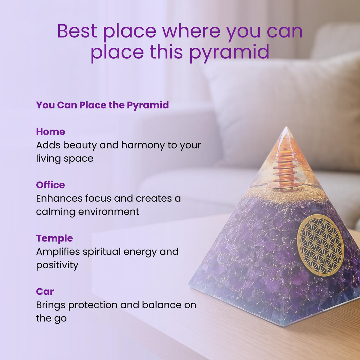 Orgone Pyramid of Success, Amethyst Orgonite Pyramid, Reiki Energy Generator for Healing, Meditation, and Positive Energy