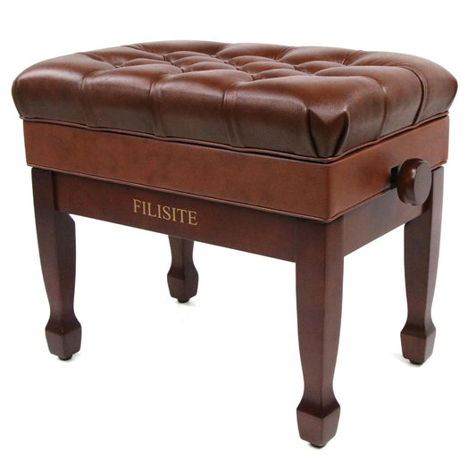 FILISITE Genuine Leather Adjustable Piano Bench with Storage Compartment, Heavy Duty Solid Wooden Keyboard Stool with Padded Cushion Seat (Brown)