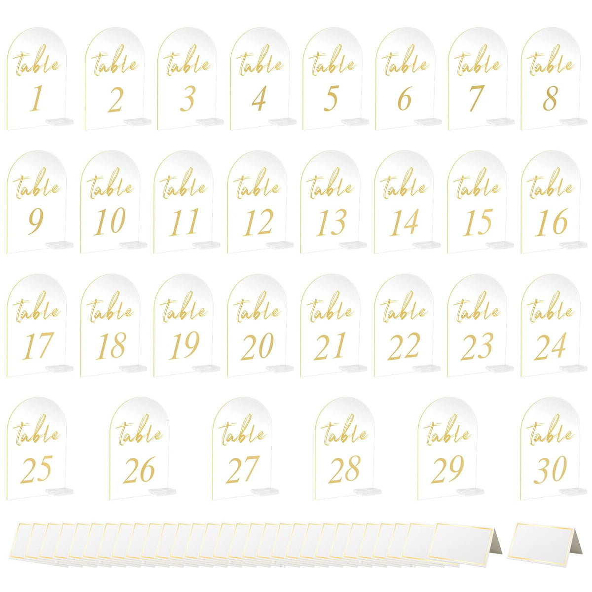 30 Sets Arch Wedding Table Numbers with Stands Gold Printed 1-30 Table Signs Clear Acrylic Table Number Display Stand for Wedding Reception Party Centerpieces Decor (4 x 6 Inch)