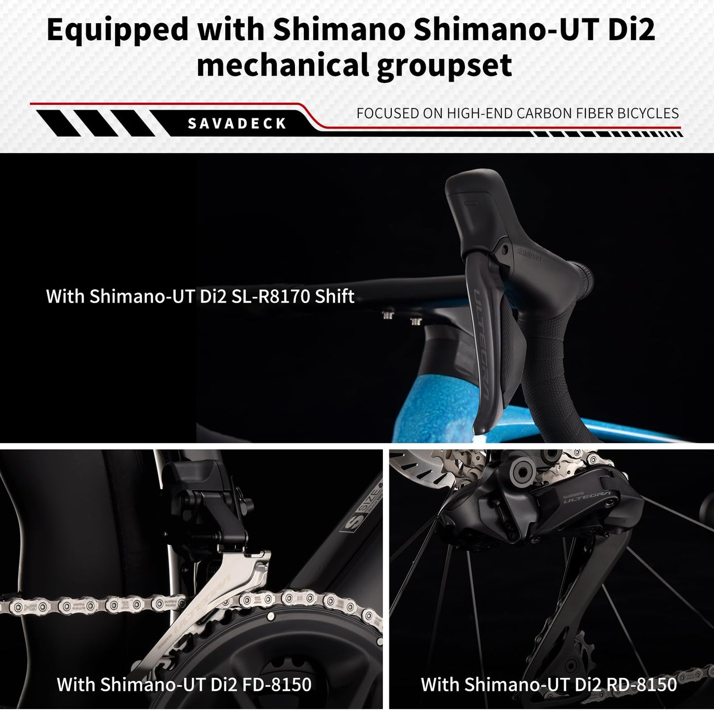 SAVADECK SLR8-Ultegra Full Carbon Road Bike with Shimano 105 R8170 24S Set for Adults, (Wave Pattern(W45), Red, 48cm)