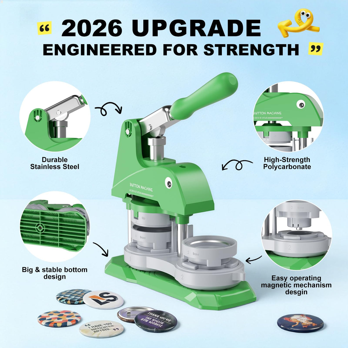 Button Maker Machine 3 Sizes, DIY Pin Maker Machine 1+1.25+2.25 inch, Interchangeable Button-Models Badge Button Press Machine with 300 Sets 25+32+58mm Button Maker Supplies&Circle Cutter 2026 Upgrade