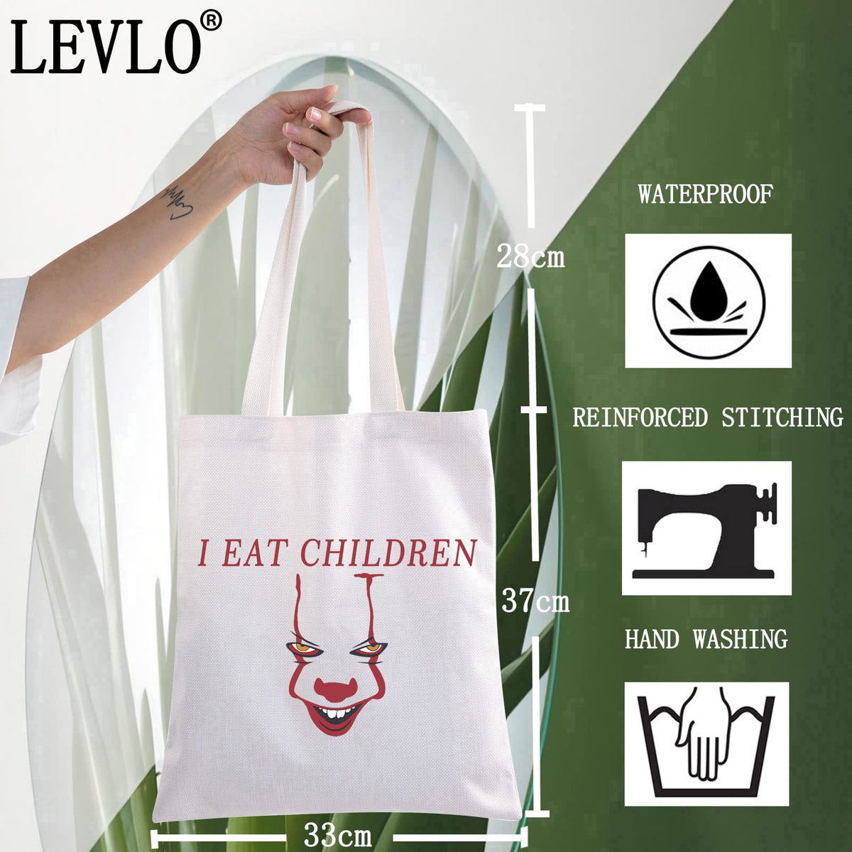 LEVLO Clown Cosmetic Make Up Bag Clown Fans Gift I Eat Children Makeup Zipper Pouch Bag Horror Movie Merchandise(Eat Children Tote)