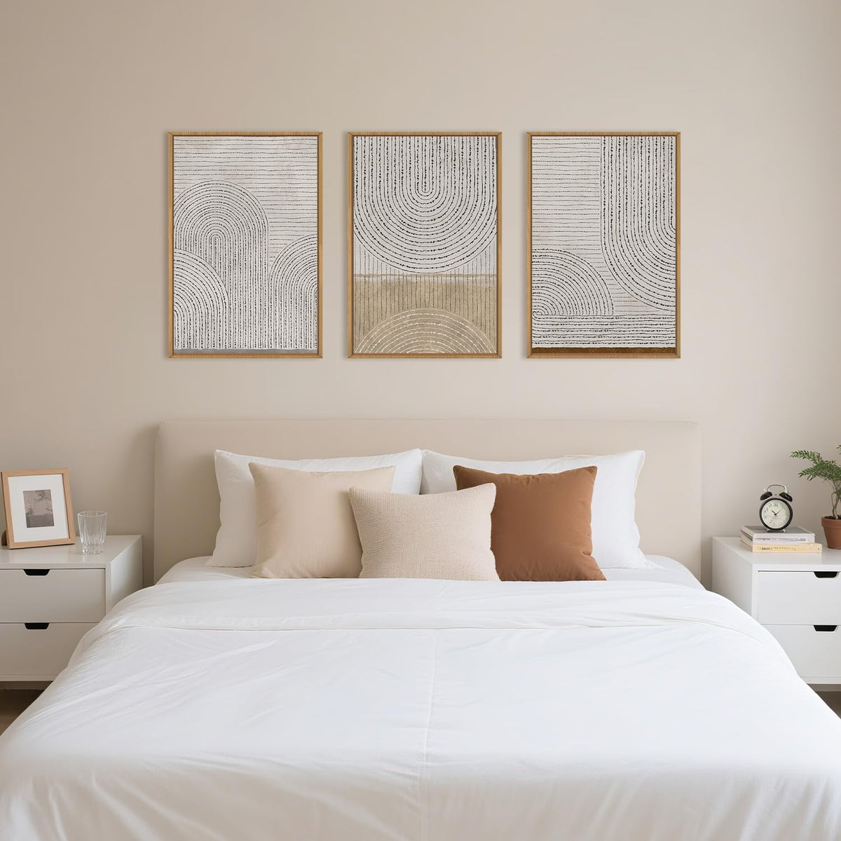 Aryroi Large Neutral Spiral Circles Framed Canvas Wall Art,Boho Beige Geometric Wall Decor,Modern Abstract Arch Artwork,Mid Century Minimalist Art Print for Living Room,Bedroom,Office- 16"x24"x3