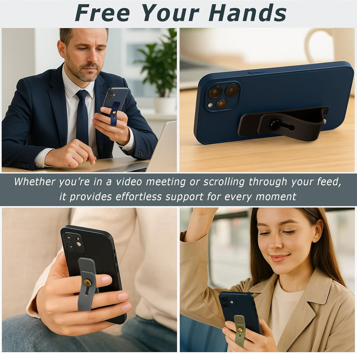 Brvlsoc 6-Pack (6 Telescopic Phone Grip Holders with Finger Strap Stand Universal Kickstand for Smartphones and Tablets