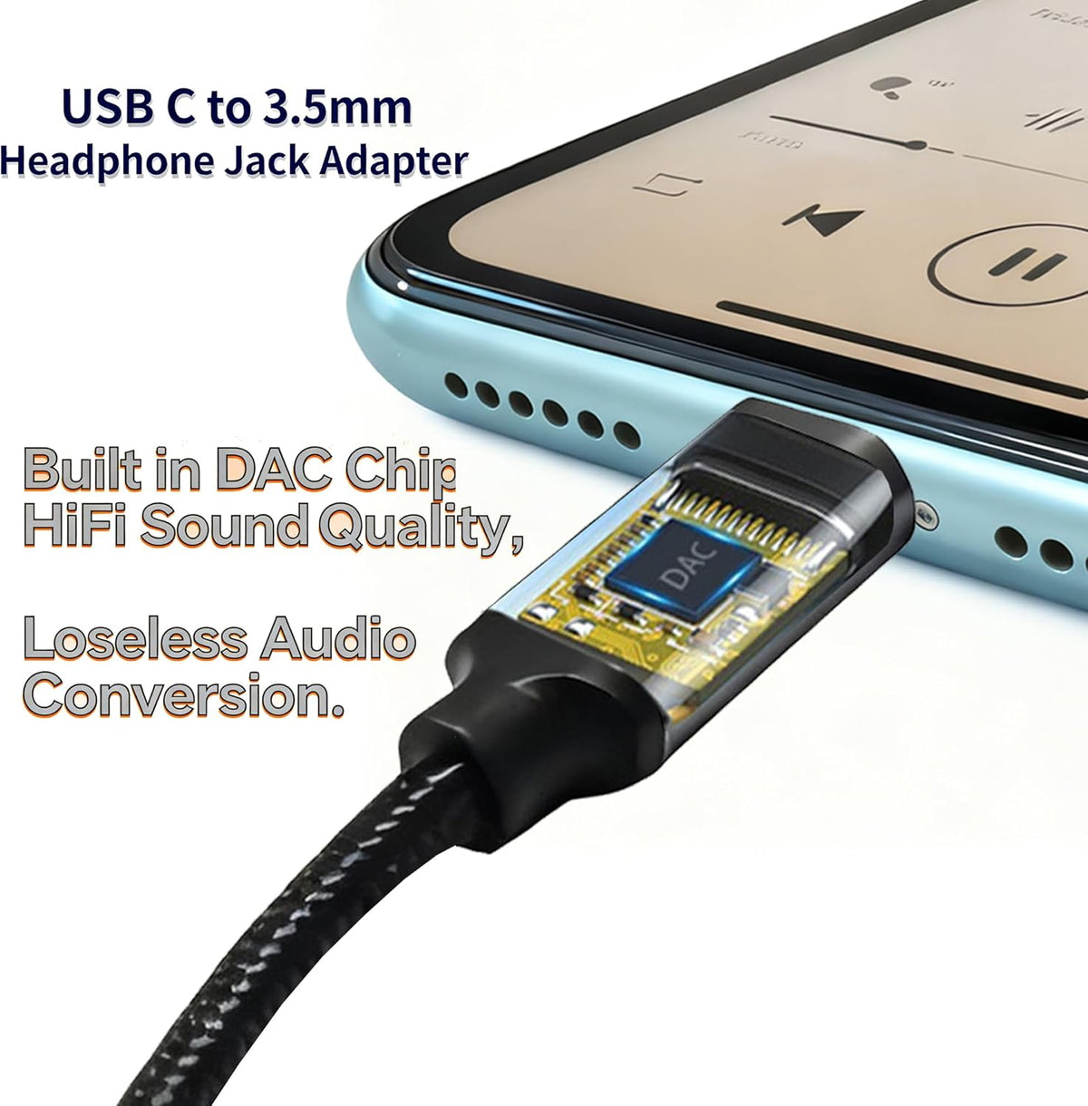 RIAYVIL 3.5mm USB-C to Headphone Jack Adapter,Type-C to Aux Audio Female Adapter
