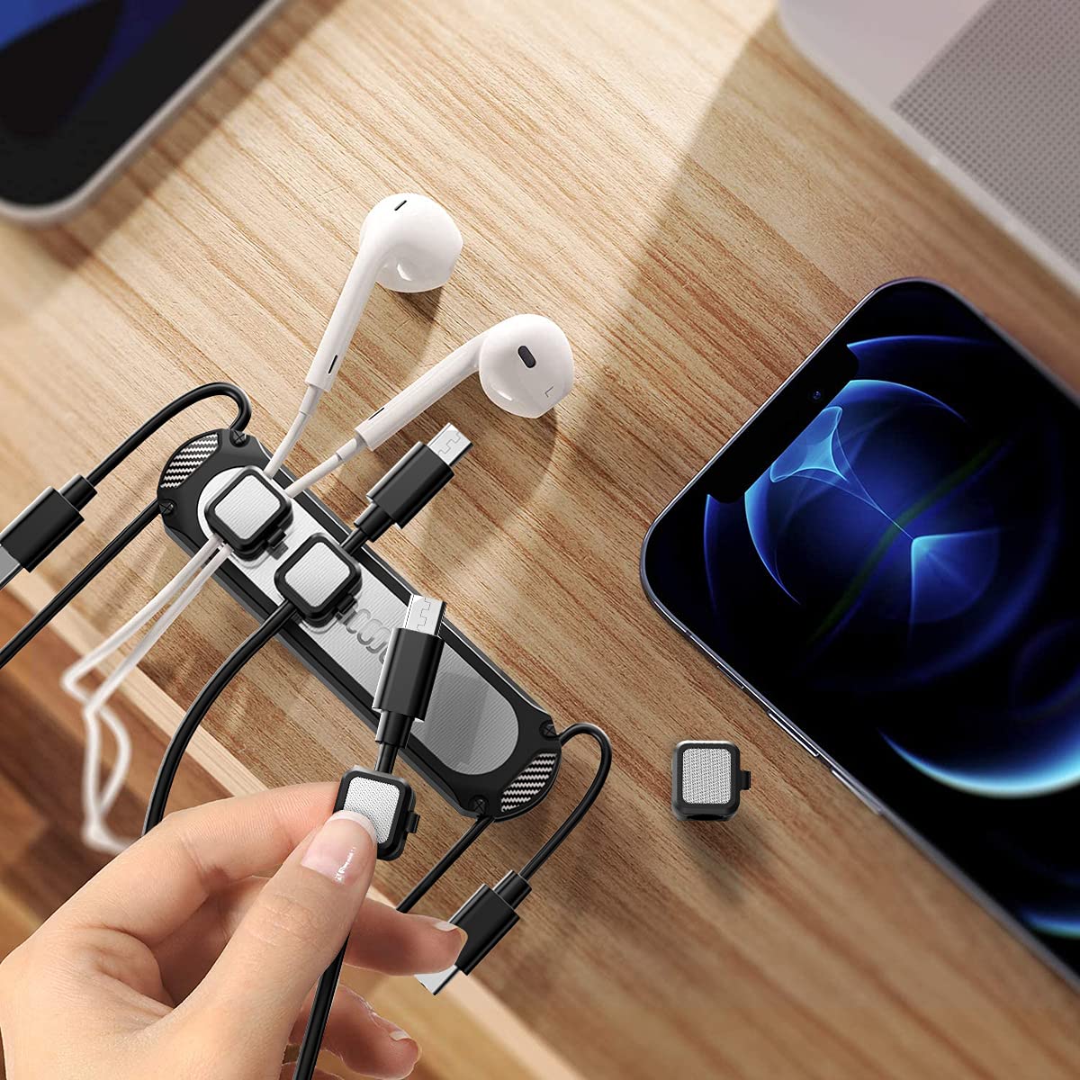 Dracool Magnetic Cable Holder 6 Slots Cable Clips Cable Management Wire Organizer Under Desk Self Adhesive Sticky for USB Cord Wall Nightstand Car Charging Power Office Home Wire Clips - Black