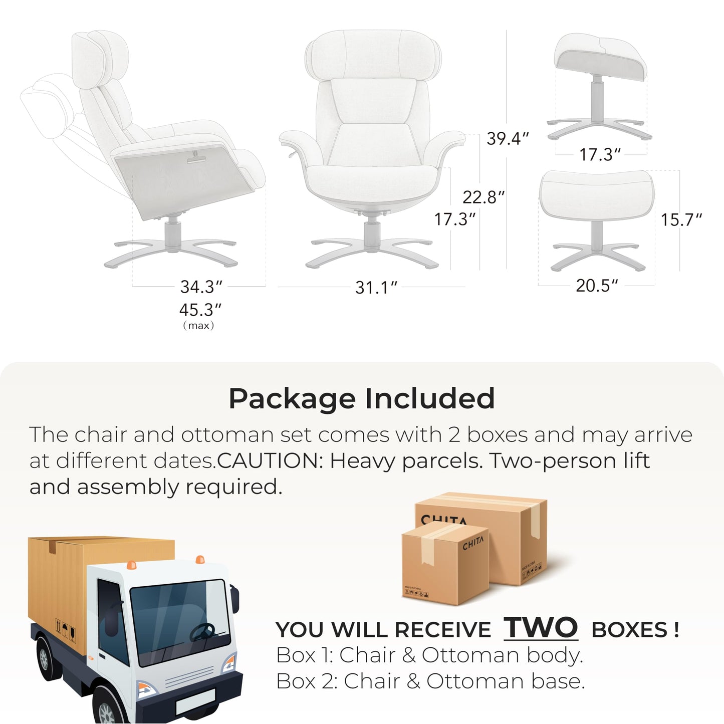 CHITA Genuine Leather Reclining Swivel Chair with Adjustable Headrest and Ottoman for Living Room, Black