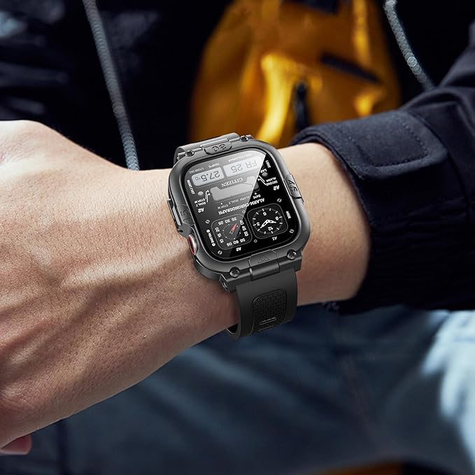 Dsytom Waterproof Case with Band Compatible for Apple Watch Band 46mm 45mm 44mm 42mm(S11/10) 41mm 40mm for Men,Rugged Smartwatch Strap with Built-in Tempered Glass Screen Protector for iWatch Series 11/10/9/8/7/6/5/4/SE