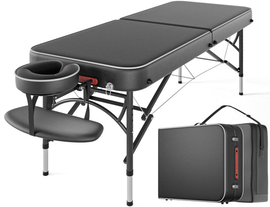 CLORIS 84" Professional Massage Table Portable Reinforced Aluminium Leg Hold Up to 1100LBS 2 Folding Lightweight Spa Salon Tattoo Massage Bed Height Adjustable with Carrying Bag Black