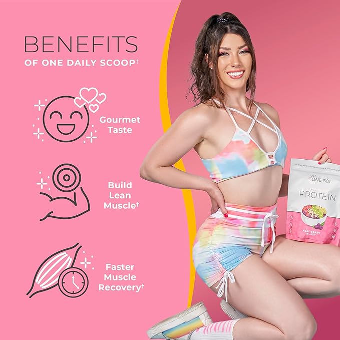 One Sol Lean Plant-Based Protein Powder, Pea & Brown Rice Protein, Low Carb, Vegan Friendly - Gluten, Lactose, & Soy Free - No Added Sugar, Non-GMO, Clean Nutrition, No Bloating (Acai Berry Blast)
