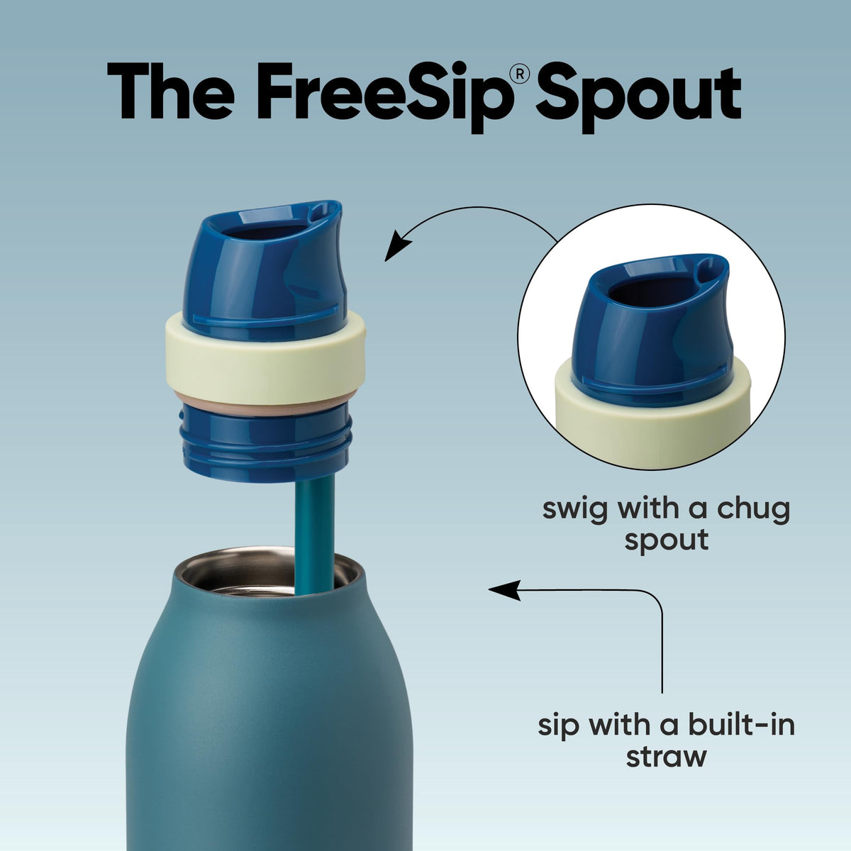 Owala FreeSip Twist Insulated Stainless Steel Water Bottle with Straw for Sports and Travel, BPA-Free, 24-oz, Denim
