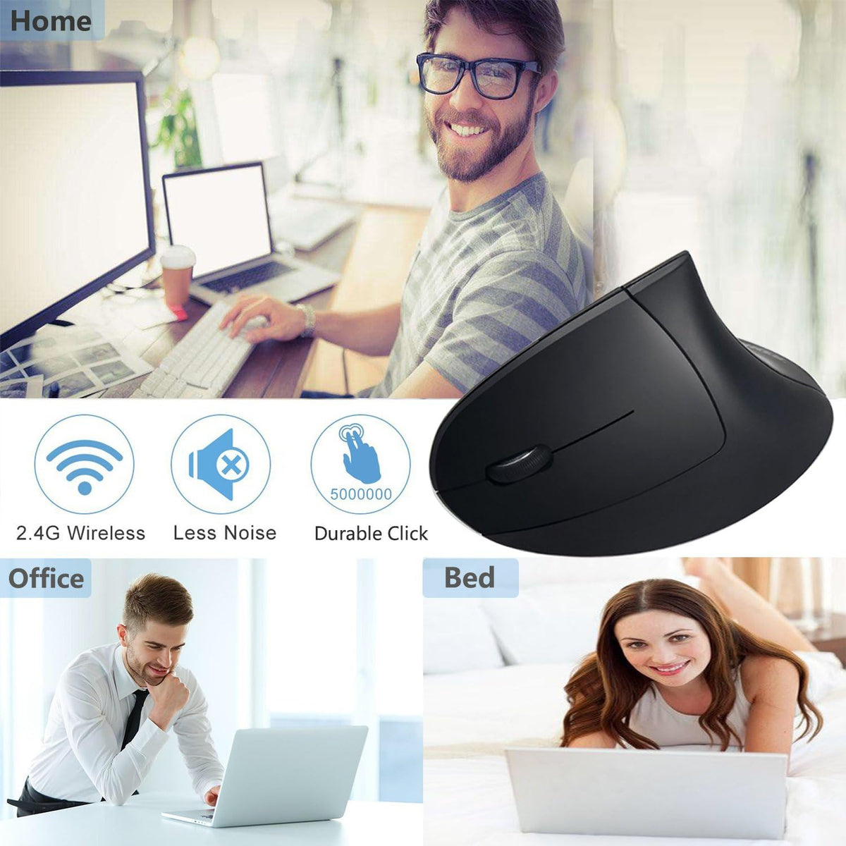 Lekvey 2.4 Left Handed Mouse, Wireless GHz USB Lefty Left Hand Ergonomic Vertical Mouse, Less Noise - Black