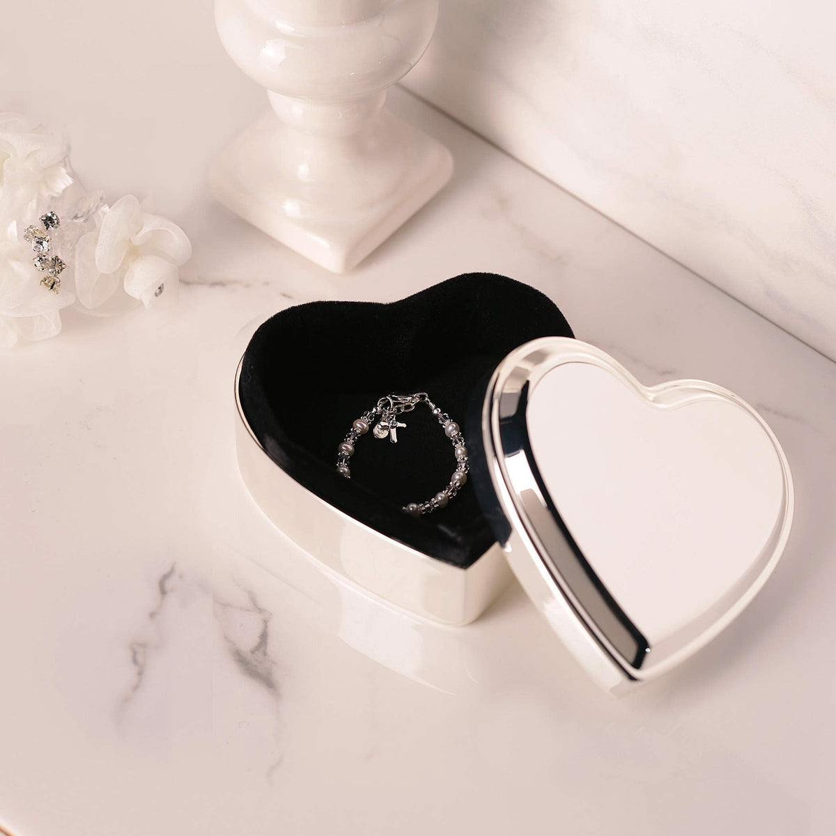 Cherished Moments Heart Shaped Jewelry Keepsake Box for Jewelry, Trinkets or Special Treasures, Silver Toned