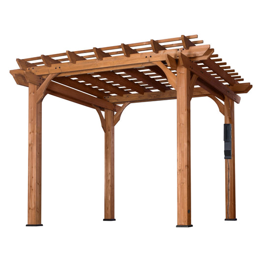 Backyard Discovery Beaumont 10' x 10' Traditional Cedar Wood Pergola Kit with Trellis Roof, All-Season Durability, High-Wind Rating, PowerPort, Shade for Outdoor Patio, Deck, Garden, and Entertaining