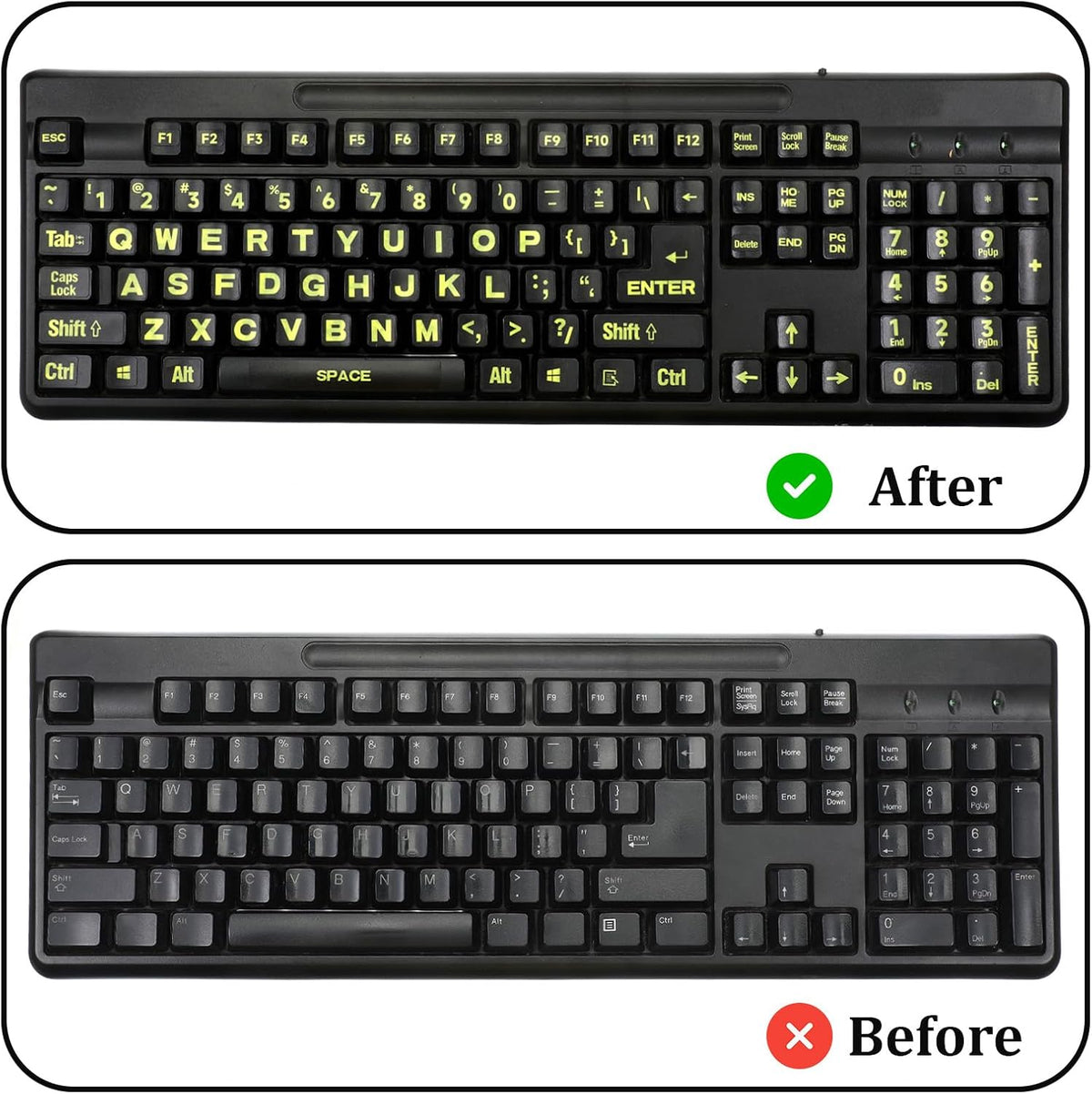Qulkws 2 PCS Universal English Large Lettering Keyboard Stickers, English Keyboard Stickers, Big Bright Yellow