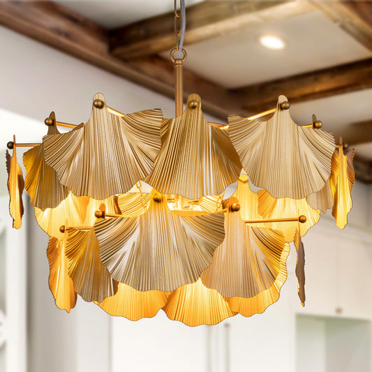 TOCHIC Gold Vintage Chandelier, 8 Lights Rustic Chandeliers for Dining Room, Modern Farmhouse Chandelier with Ginkgo Leaves, Ceiling Light Fixture for Living Room Bedroom Entryway W-25.98"