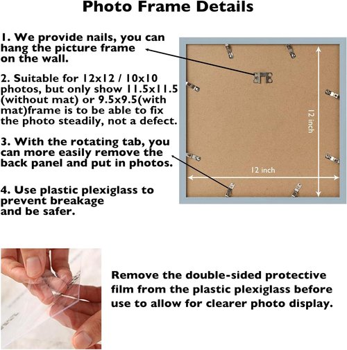 JCJMY Rustic Brown 12x12 Picture Frame - Display 10x10 Art or Photos | Wall Hanging with Plexiglass