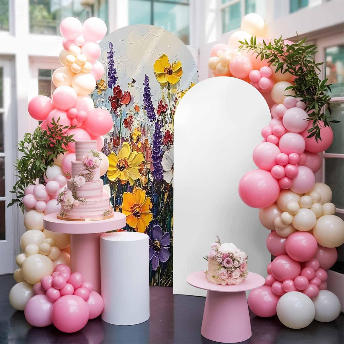 Jnbasdffb 6.6 Vintage Wildflowers Wedding Arch Cover, Stretchy Spandex Arch Backdrop Stand Covers FT, Oil Painted