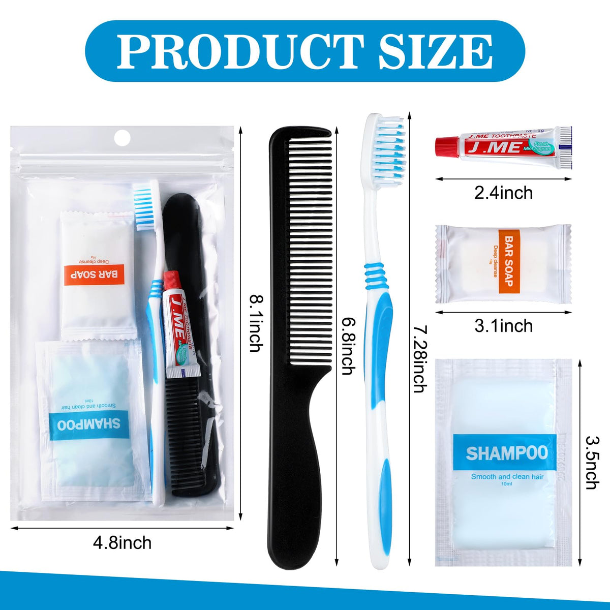 Tiangrid 96 Sets Personal Hygiene Kit Basic Toiletry Kits Homeless Supplies Bulk for Women, Men, Travel, Charity, Business Include 96 Shampoo, 96 Toothbrush, 96 Toothpaste, 96 Comb, and 96 Bath Soap