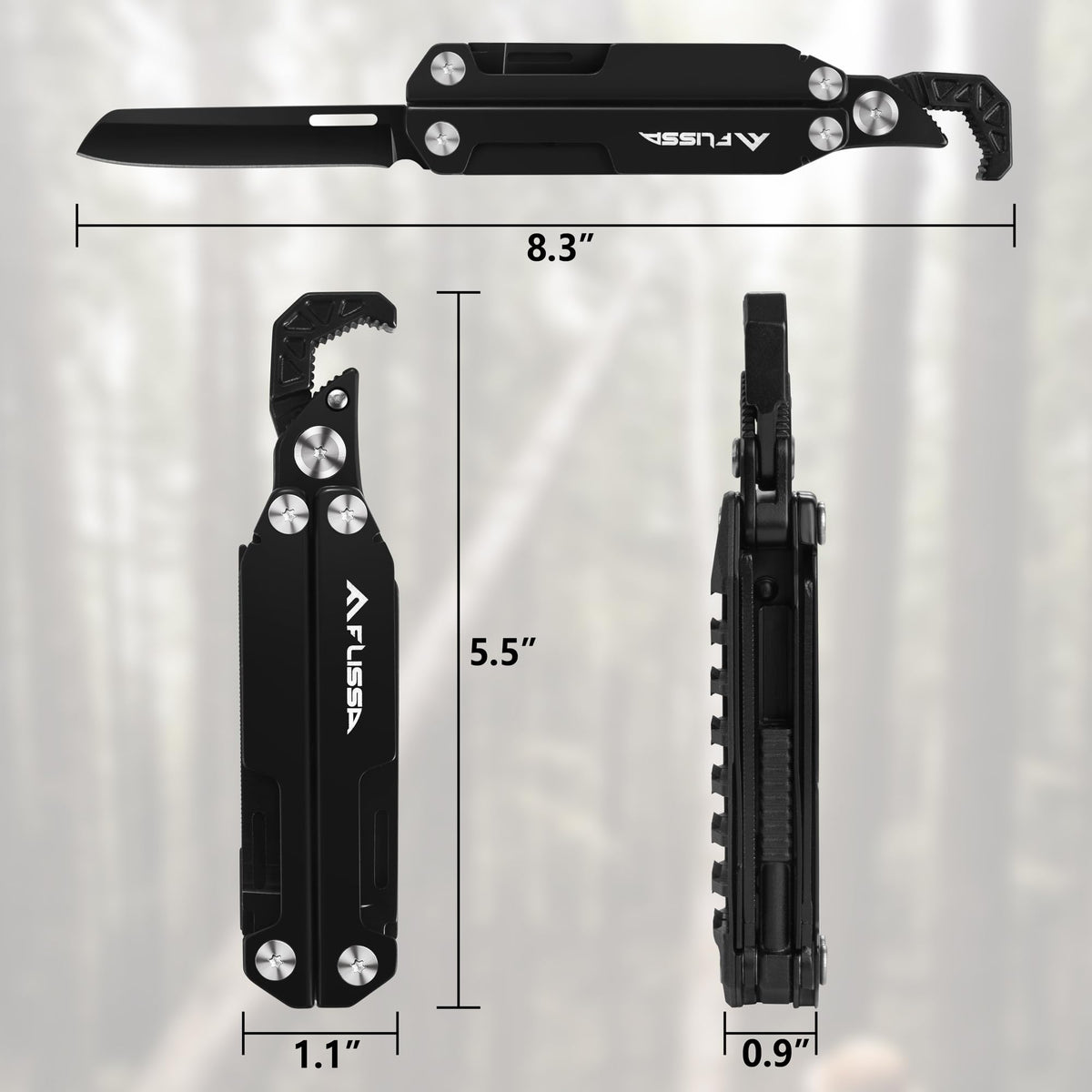 FLISSA Multitool Wrench, Gift for Men, 16-IN-1 EDC Multi-tool with Self-Adjusting Wrench, Stainless Steel Pocket Multi Tool with Knife, Screwdriver Bits, Saw, File, Ideal for Camping, Outdoor