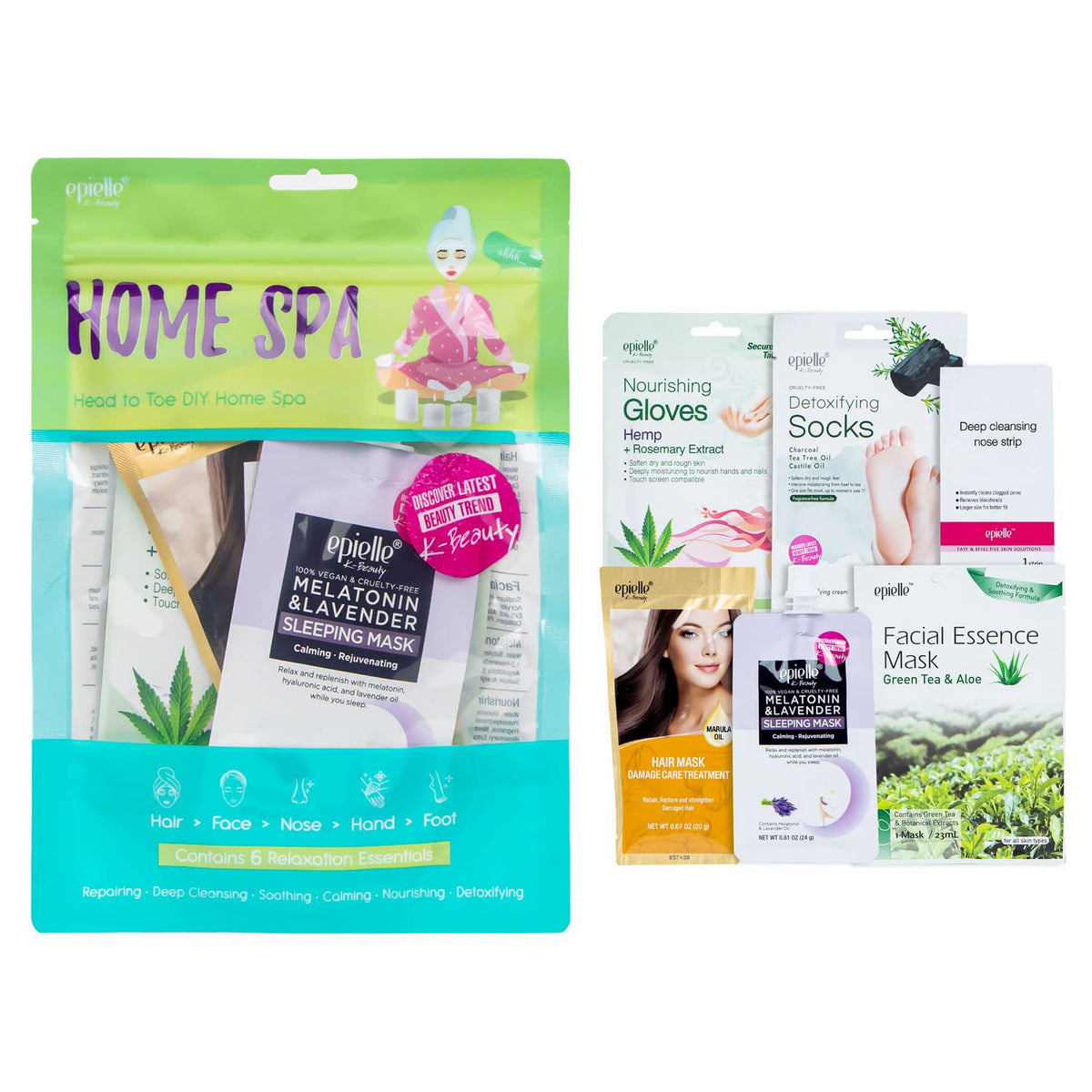 Epielle Home Spa Kit, 6 Relaxation Essentials, Repairing, Soothing, Nourishing & Detoxifying for Radiant Skin, At-Home Spa Kit, Self Care Gifts for Women, Korean Skin Care Set