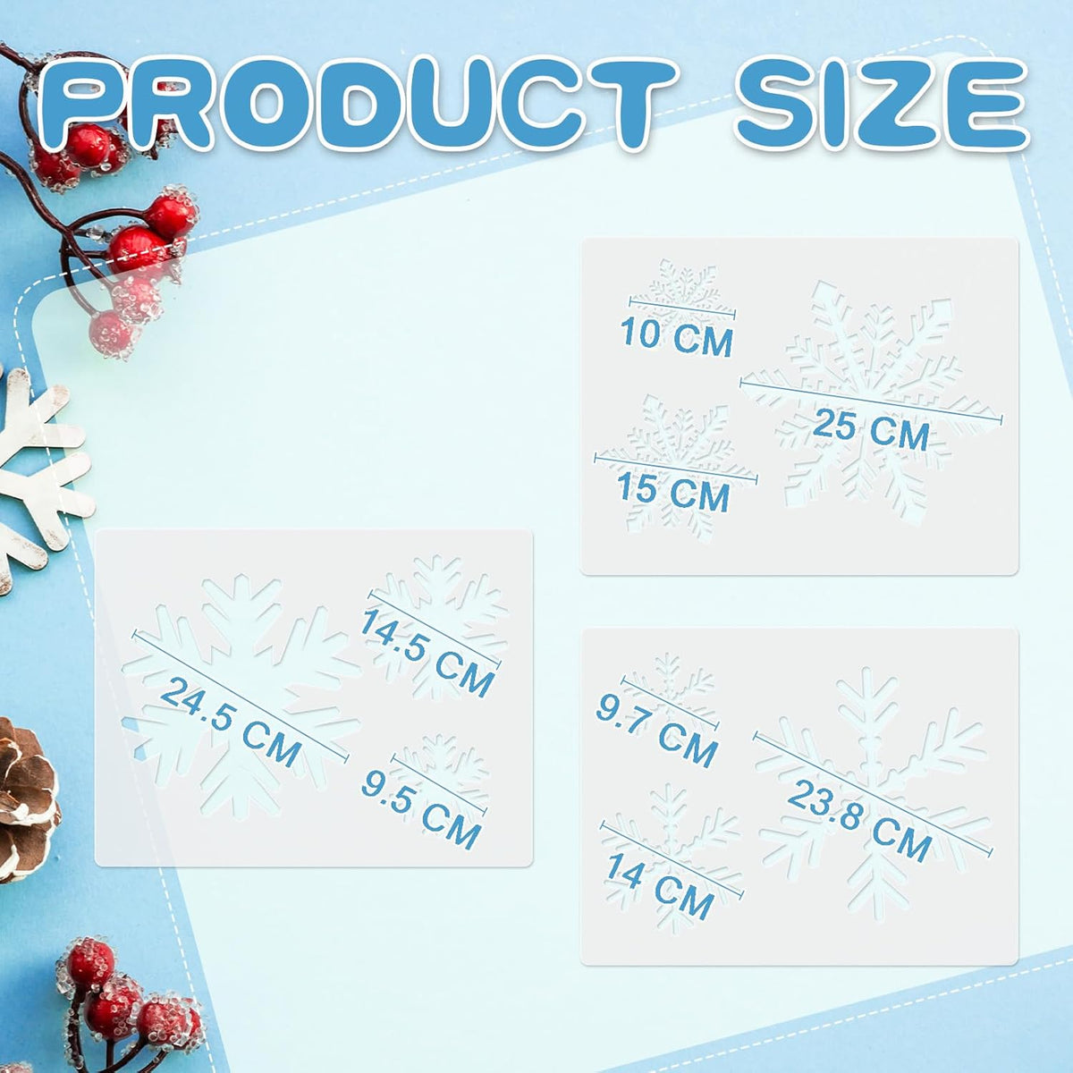 Weysat Winter Snowflake Stencils - 3 Pcs Reusable Craft Templates for Walls, Windows & More