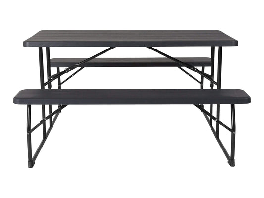 Flash Furniture Insta-Fold Picnic Table - Charcoal Wood Grain Folding Picnic Table Bench Set for Adults - 4.5 Foot Folding Table