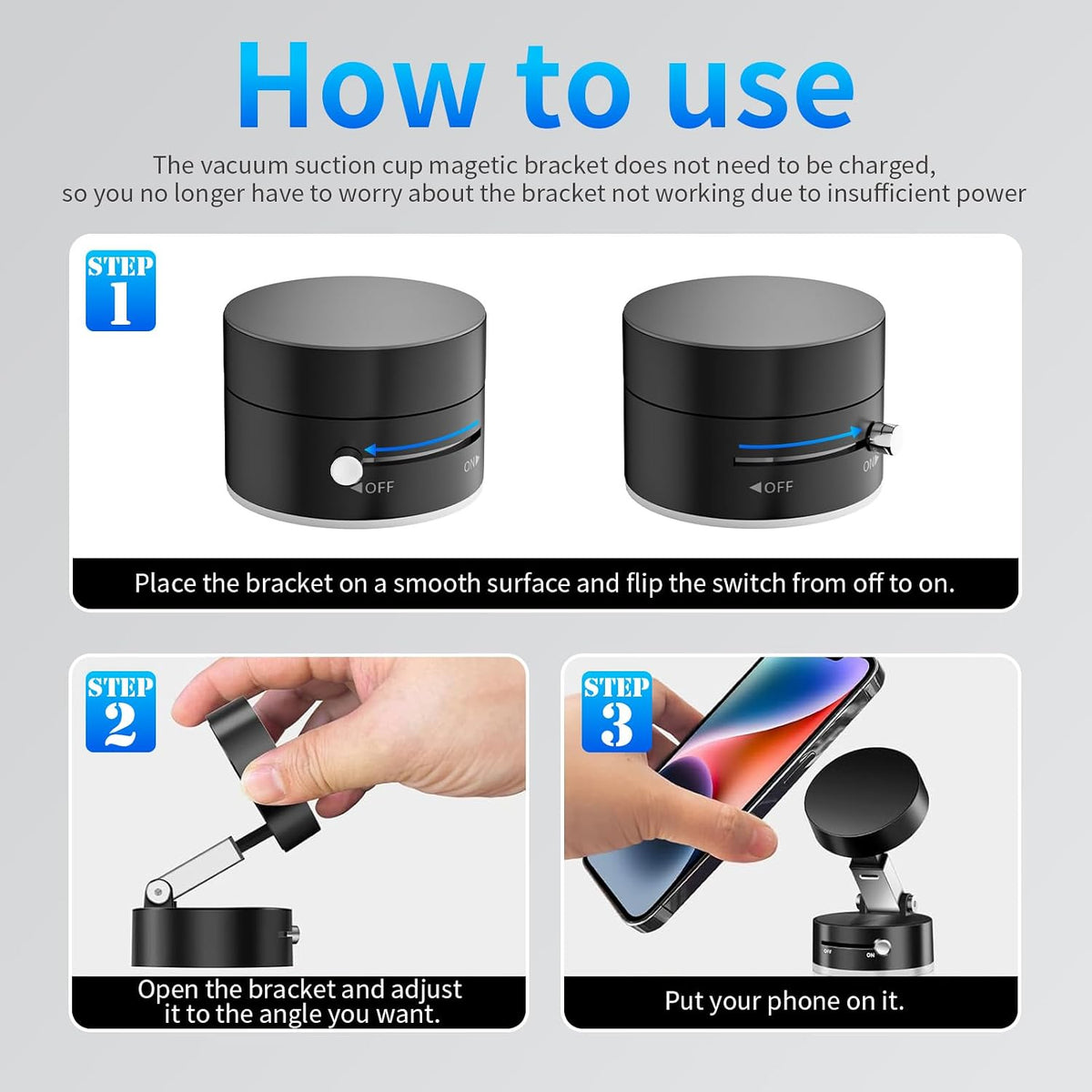 Belcompany 16/15/14/13/12 Vacuum Magnetic Suction Phone Holder, Car Suction Cup Phone Mount Stand, Foldable