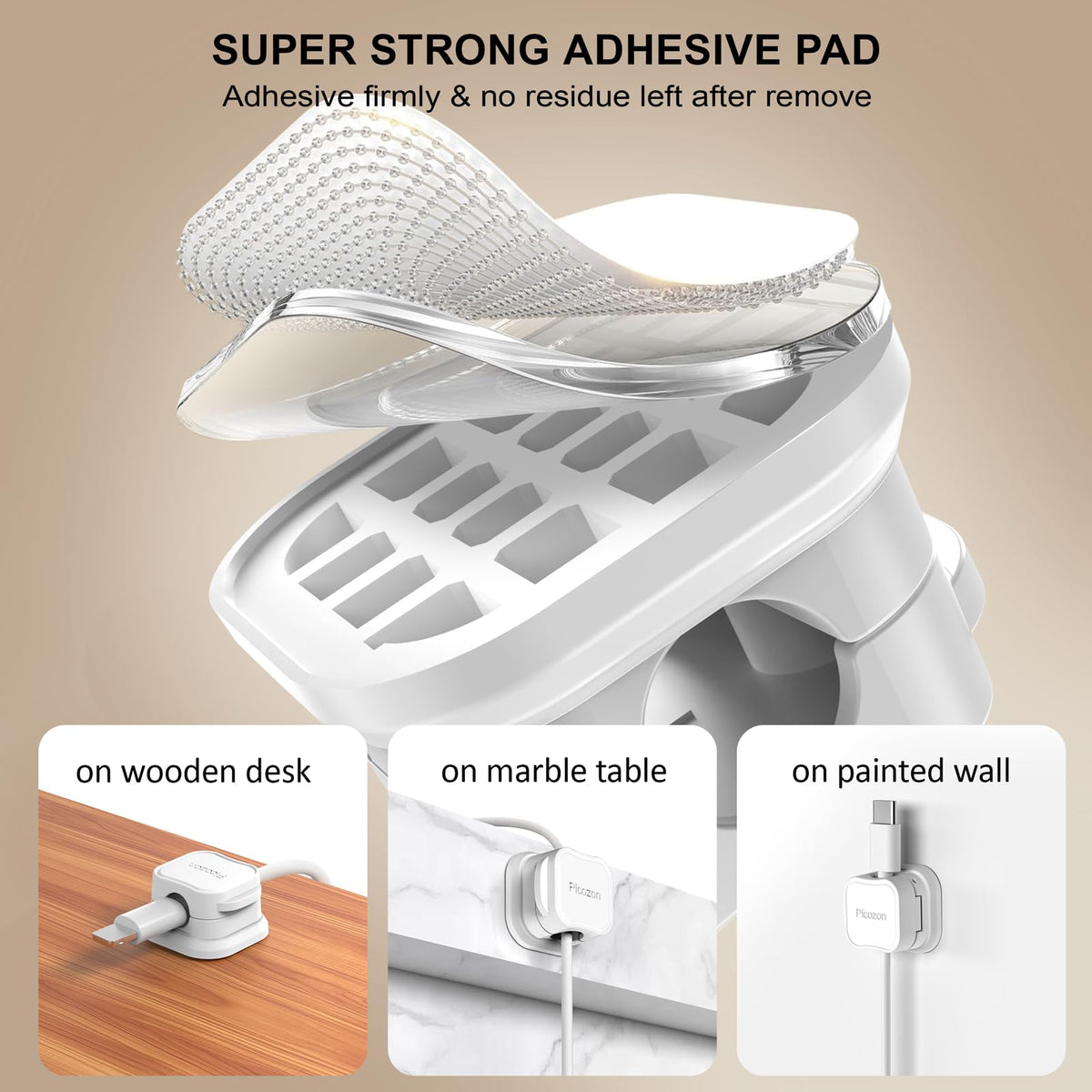 48 Pack Magnetic Cable Clip Organizer Cord Holder, Picozon Adhesive Cable Management, Wire Phone USB Charger Cable Holder, Keeper Organizer for Office Home Desktop Table - White