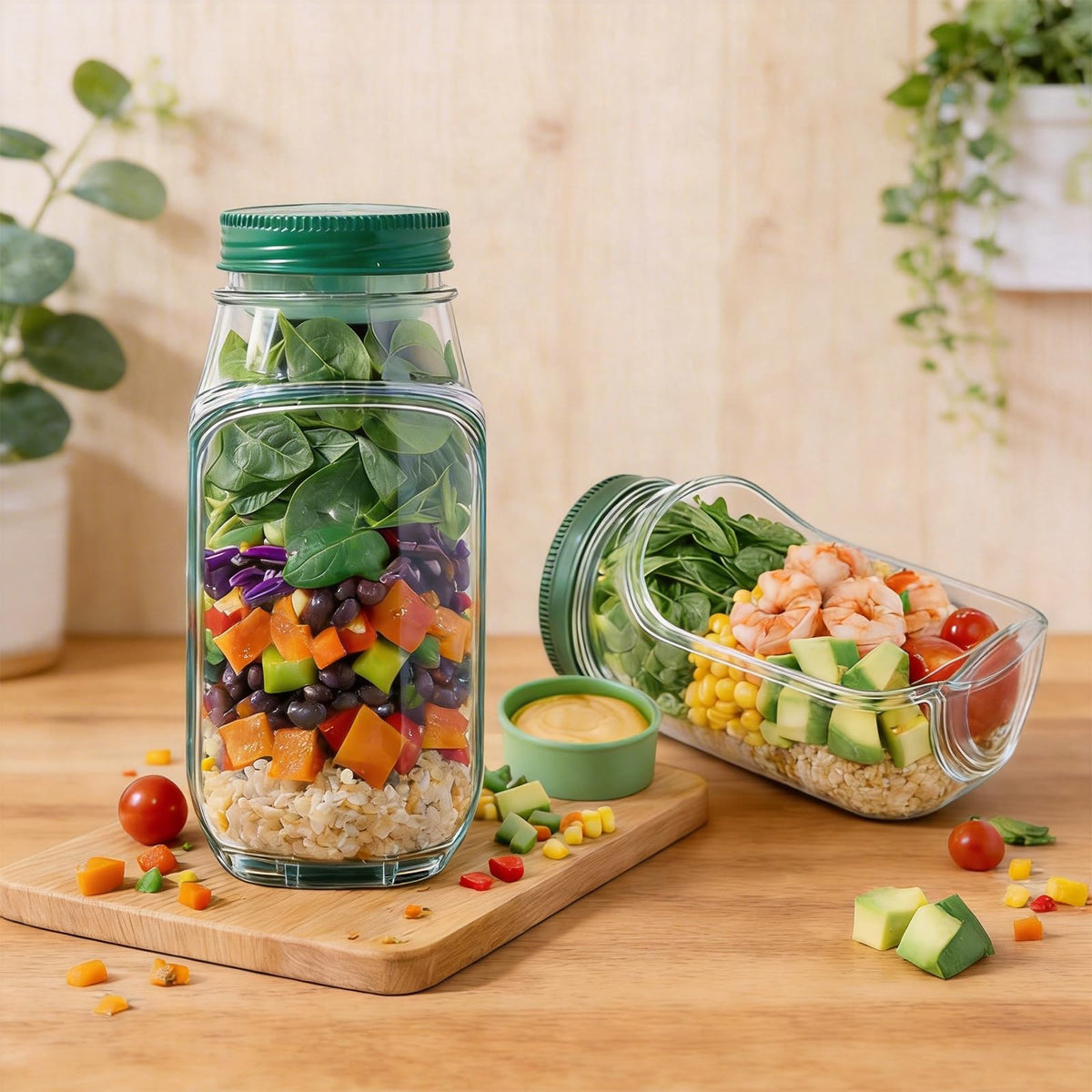 16-in-1 Vegetable Chopper with Container & Side-Opening Salad Jar – Perfect for Vegetable Salads at Lunch and Dinner.Chopper Set Functions as an Onion Chopper, Potato & Carrot Grater, and More.