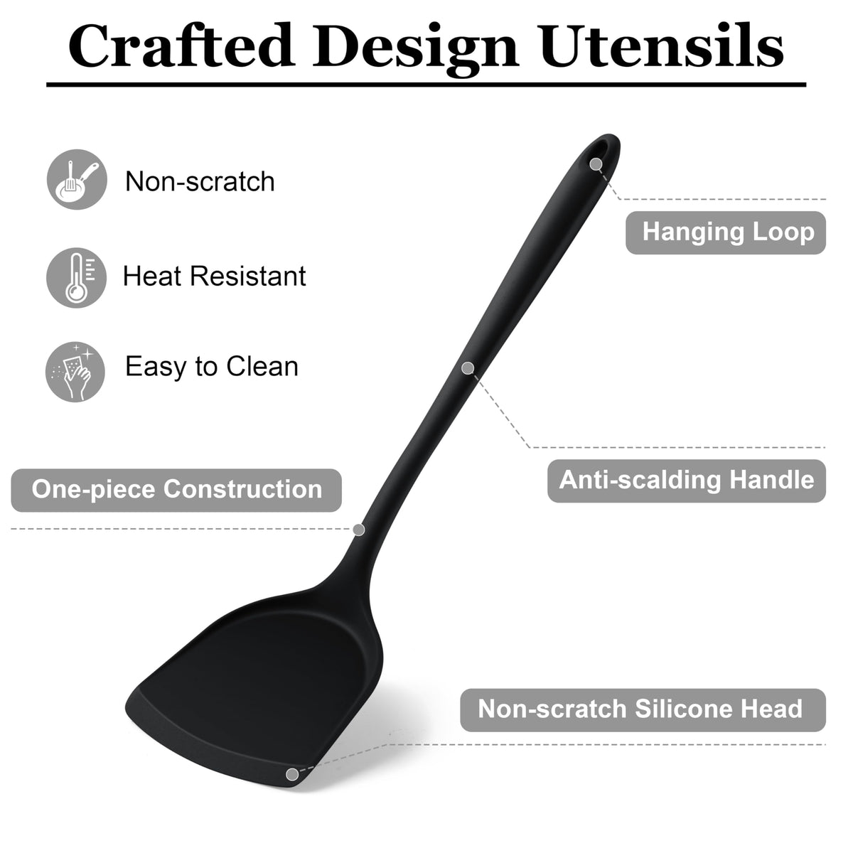 LIANYU 8Pcs Cooking Utensils Set, Heat Resistant Kitchen Utensils, Silicone Utensils Spatula Set for Nonstick Cookware with Spatula, Ladle, Turner, Spoon, Dishwasher Safe, Black
