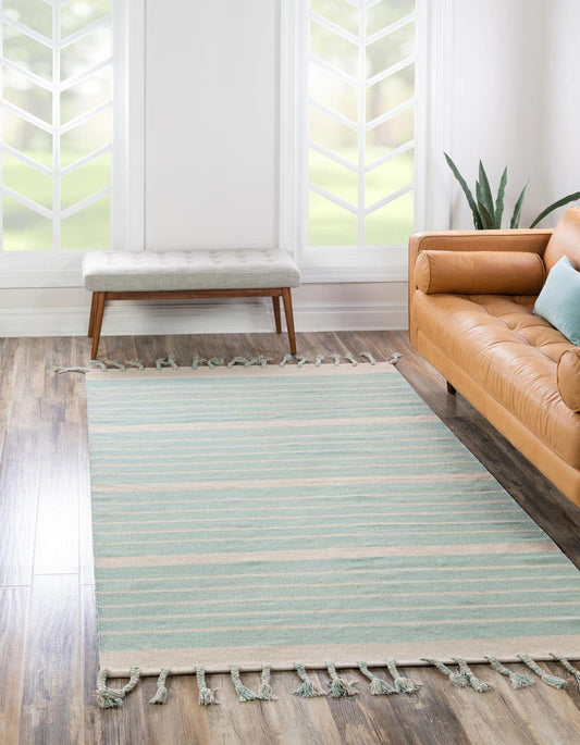 Unique Loom Chindi Cotton Collection Area Rug - Sophie (10' x 14' 1" Rectangle, Aqua and White)