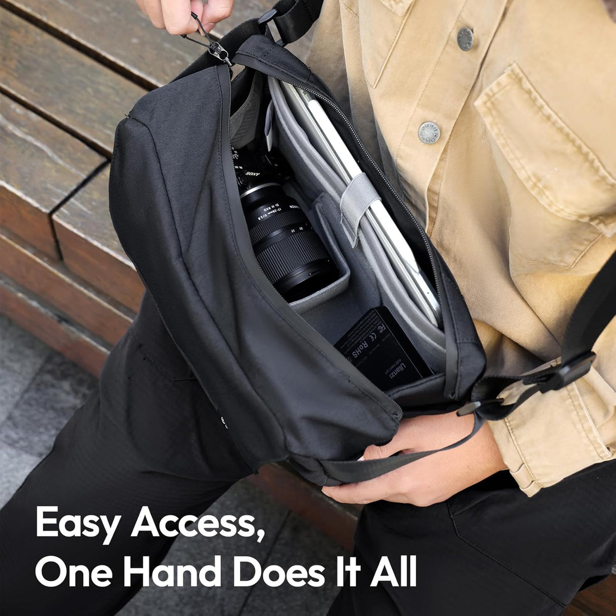 BP11 8L ULANZI Camera Sling Bag with Tripod Holder for Men Women, Lightweight Splash-proof DSLR/Mirrorless Anti-Theft