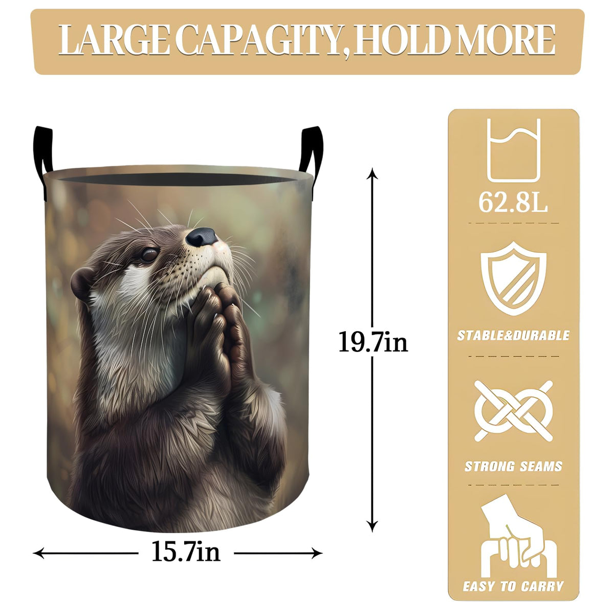 Cute Gentle Otter Dreamy Scene Laundry Basket, Dorm Nursery Foldable Laundry Hamper Organizer for Bathroom Decor, Toy Clothes Storage Box for Bedroom 19.7x15.7 Inch