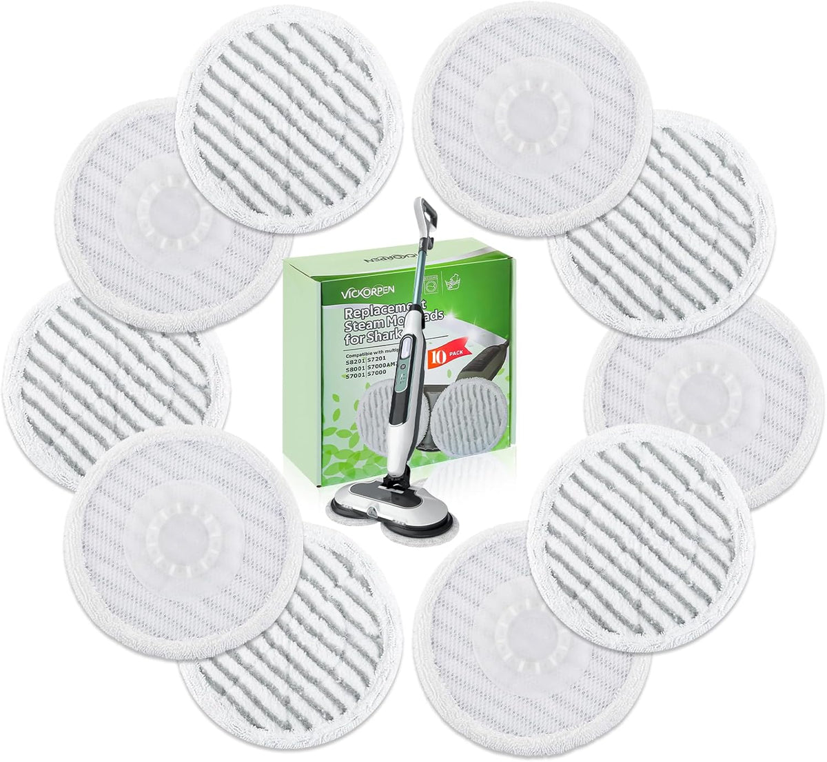 Shark 10 Pack Steam Mop Replacement Pads - Reusable Cleaning Pads for All Floor Types