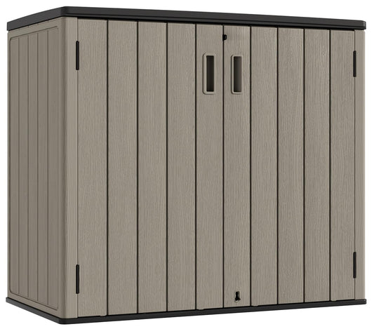 KINYING Outdoor Horizontal Storage Sheds,Outdoor Storage Cabinet Waterproof Resin Tool Storage Box for Lawn Mower,Garden Tools and Patio Furniture, Lockable (Brown)