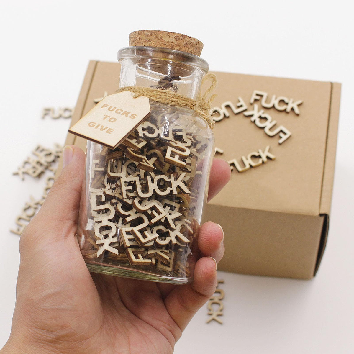 KUMLENMO fuck jar（5oz） Gift Jar,Fucks to Give,Fuck Wooden Cutout Letter Piece Bad Mood Vent Spoof Birthday Day,Holiday, Thanksgiving Christmas Gifts to Friend,Gag Funny Gift
