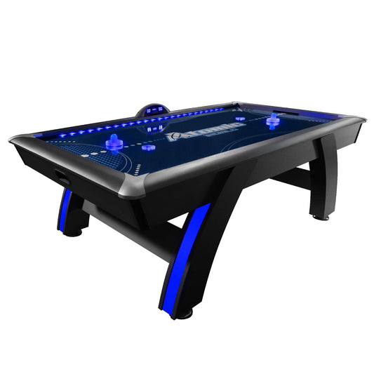 Atomic 90” Indiglo LED Light Up Air Hockey Table – Fully Illuminated Arcade Style Table with LED Scoring, Light Up Pucks & Pushers, in‑Rail Lighting and Music