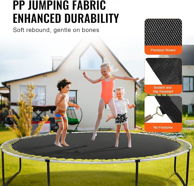 VEVOR Replacement Trampoline Mat, Universal Jumping Round Trampoline, Reinforce UV-Resistant Mat with Spring Tool & Durable V-Rings