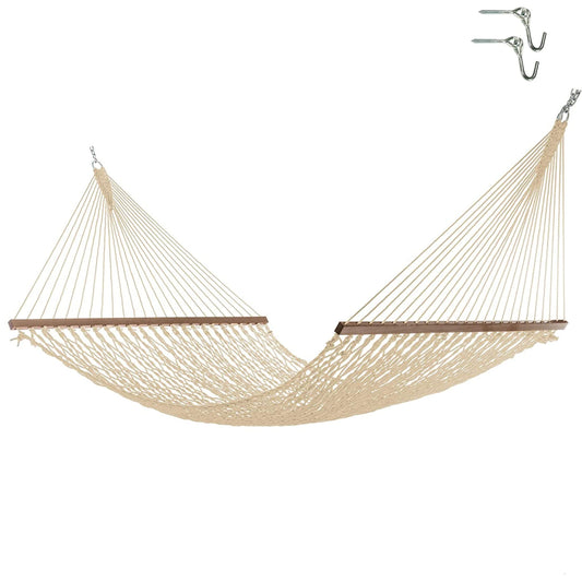 Hatteras Hammocks Deluxe Oatmeal Duracord Rope Hammock with Free Extension Chains & Tree Hooks, Handcrafted in The USA, 450 LB Weight Capacity, 13 ft. x 60 in