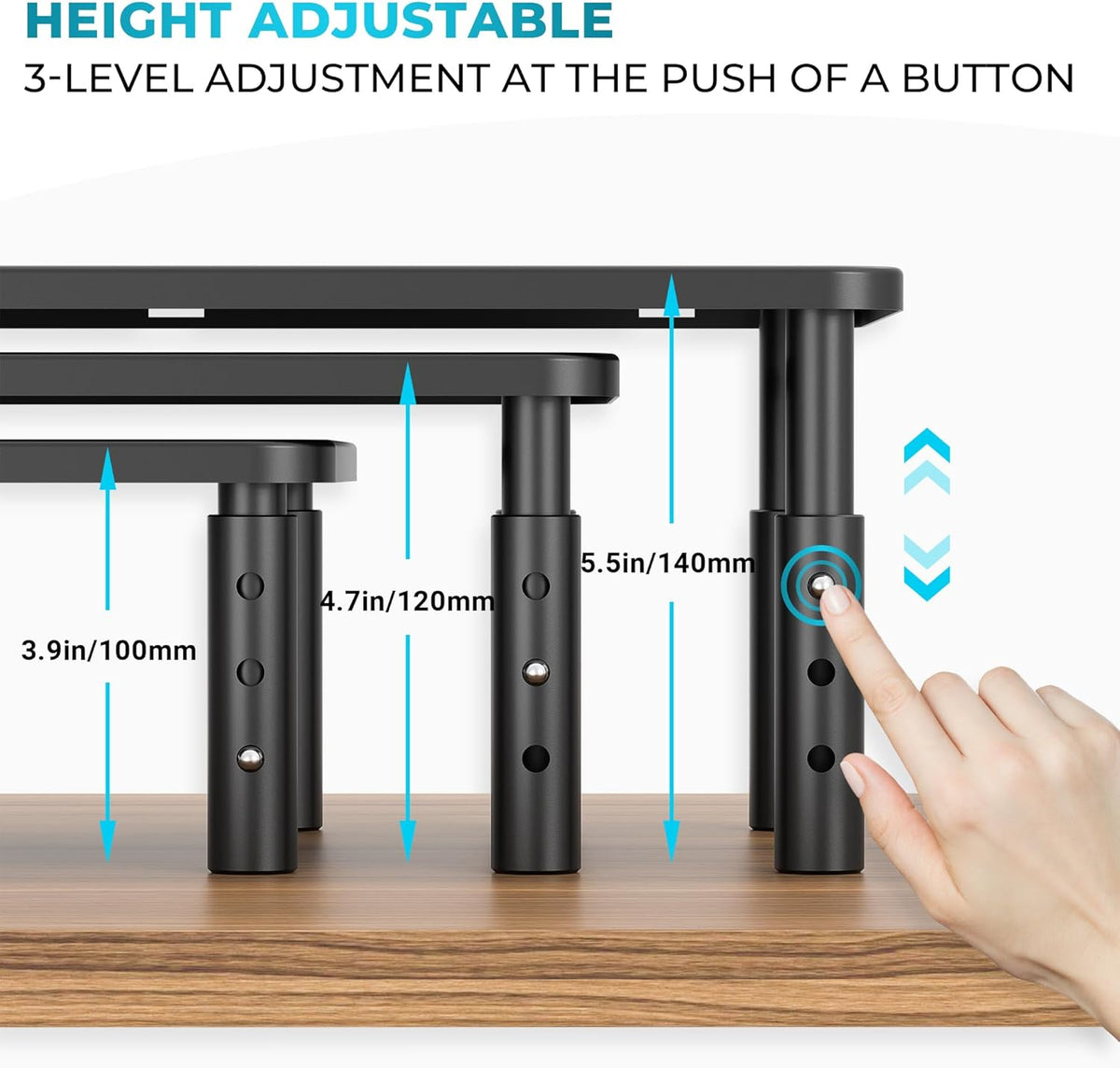 2 Pack 14.5 9.1, BONTEC Monitor Stand Height Adjustable Metal Riser with Pen Holder, Black, x Ergonomic Desktop Stand