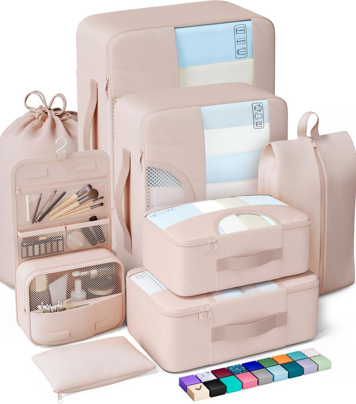Veken Packing Cubes Set - Essential Travel Organizers for Beach Vacations | Includes Hanging Toiletry Bag