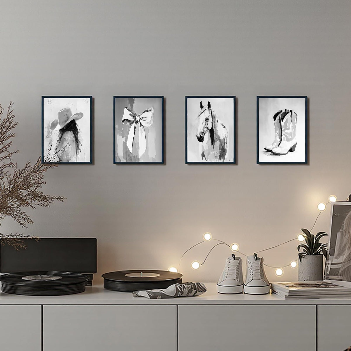 DOFQZ Western Coastal Cowgirl Wall Art Prints Set of 4, Coastal Cowgirl Home Room Decor, Neutral Country Western Coquette Bow Horse Posters for Girls Bedroom Dorm Decor, 8x10 Unframed