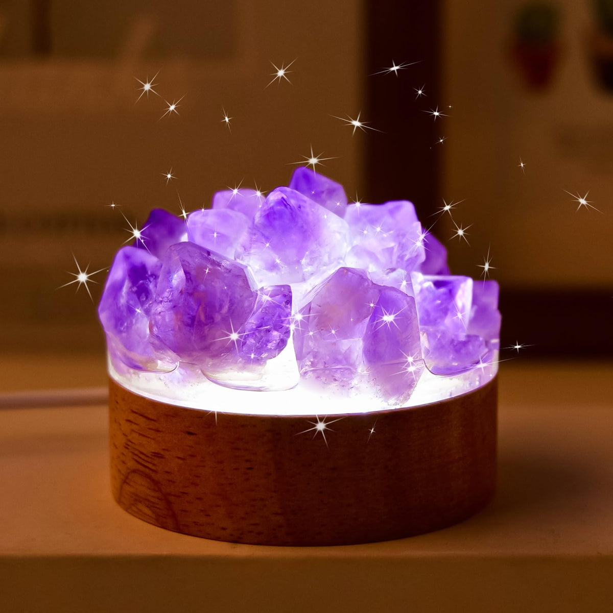 Runyangshi Natural Amethyst Crystal Night Lamp Bedroom Bedside Sleep Night Light Healing Crystal Gemstone Quartz Light Ambient Light USB Powered Night Decorations Desktop Ornament for Home Decor Gift