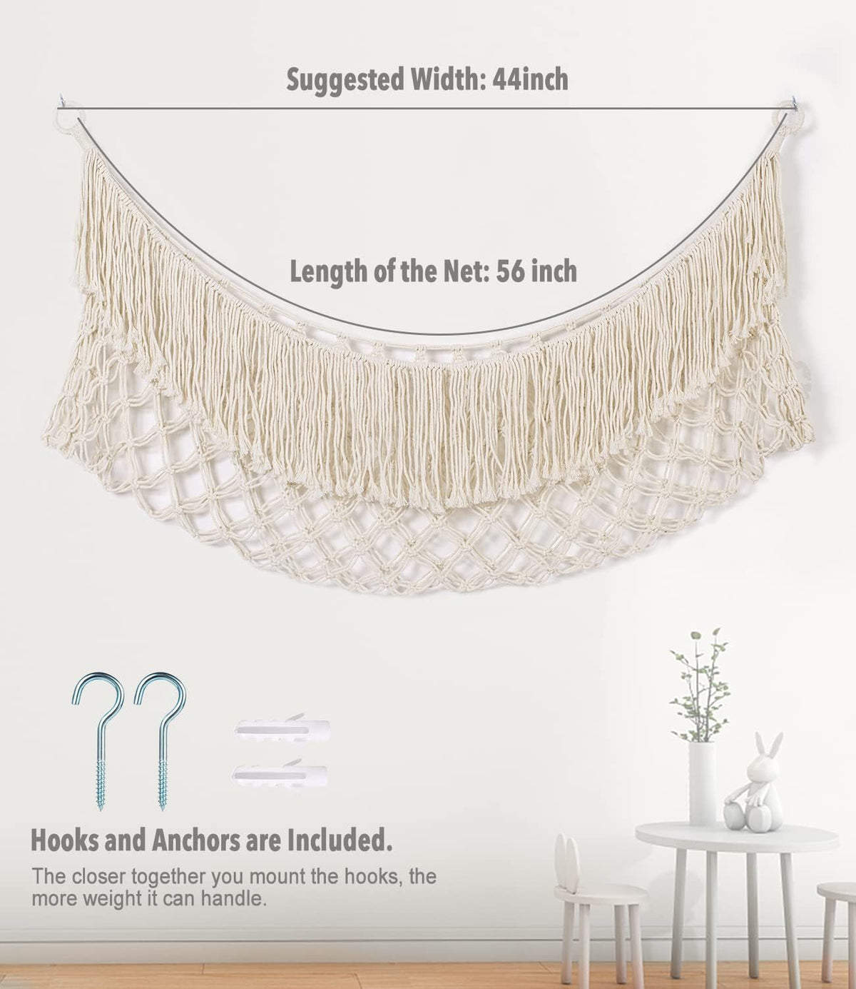 Skiennix Stuffed Animal Hammock - Extra Large 56" Long Storage Solution | Cream White Hanging Organizer