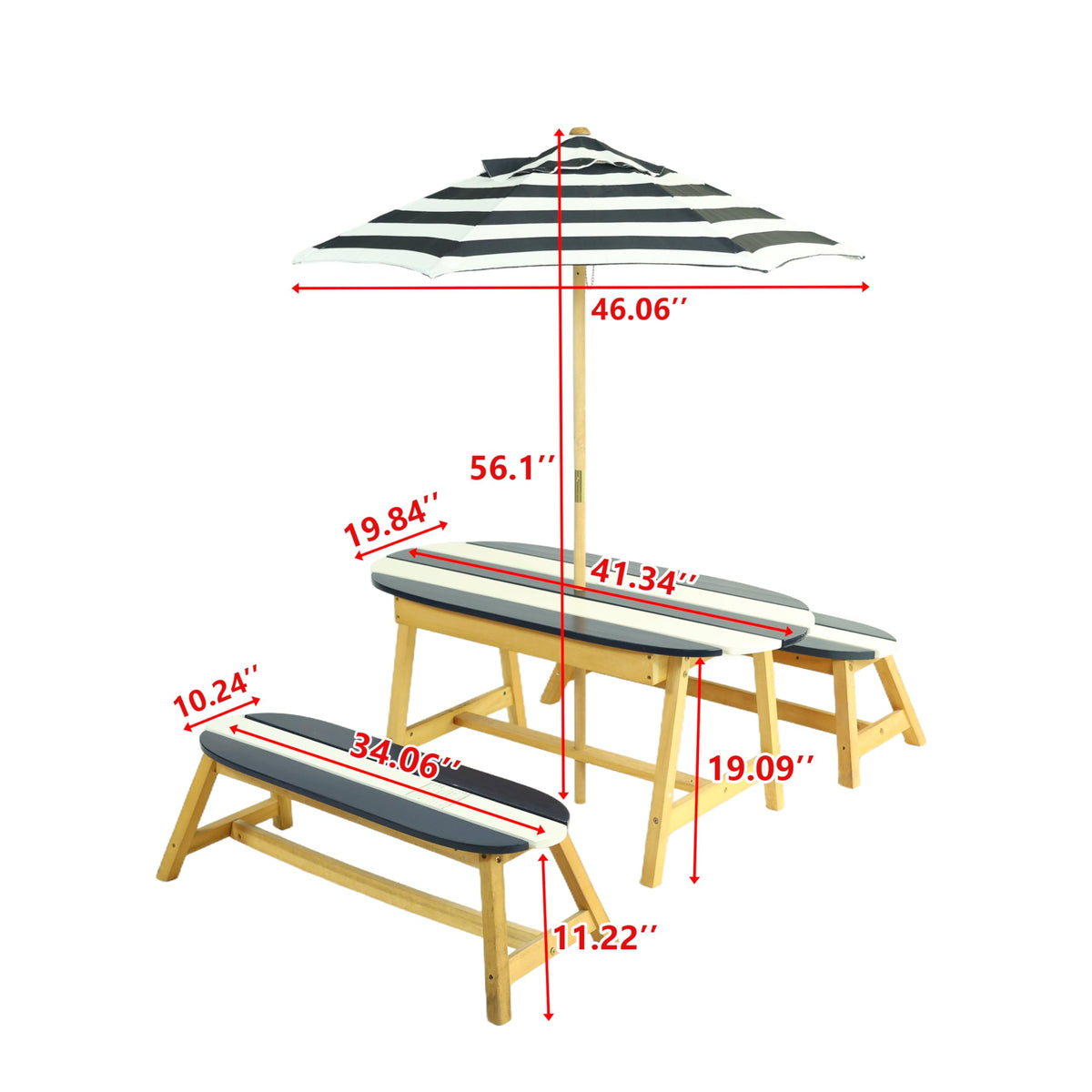 shifmall Naturally Playful Kids Picnic Table with Umbrella, Indoor/Outdoor Fun, Dark Blue Poplar Wood