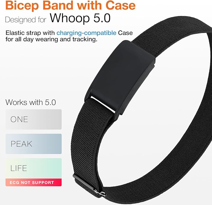 Arm Band Compatible with Whoop 5.0 Bicep Band, Soft Breathable Nylon Adjustable Strap with Case for Whoop 5.0 One Peak MG/LIFE (ECG Not Support)